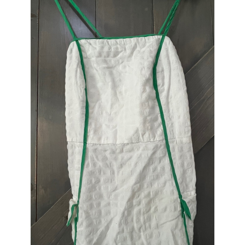 Anthropologie Celandine White Green Textured Midi Dress Lace Up Back Small - Picture 3 of 9